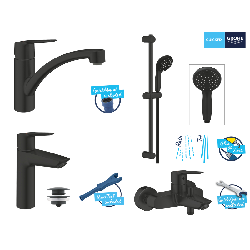 Набор смесителей QuickFix Start 4 в 1 для ванны и кухни (UA303311MK) фото 2