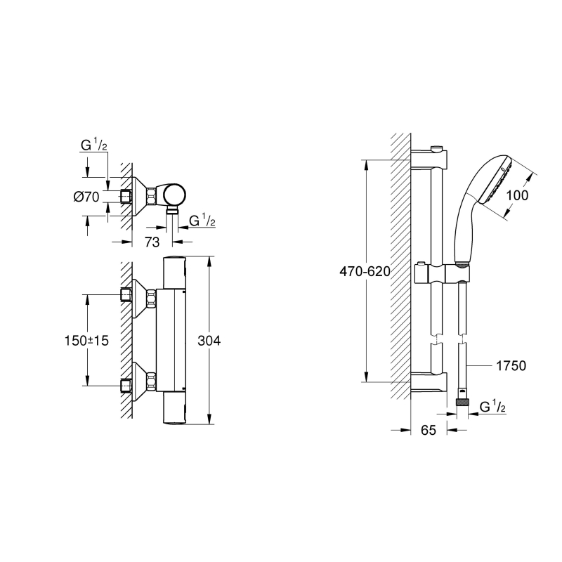 Precision Start Термостат для душу + Душовий гарнітур Vitalio Start 100 (UA303908T1) фото 12
