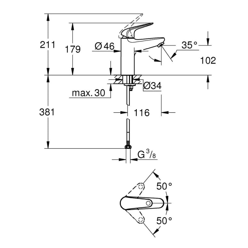Одноважільний змішувач для раковини Grohe Euroeco M-Size, хром (24266001) фото 4
