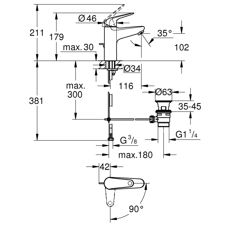 Одноважільний змішувач для раковини Grohe Swift 1/2" M-розміру, хром (24328001) фото 7
