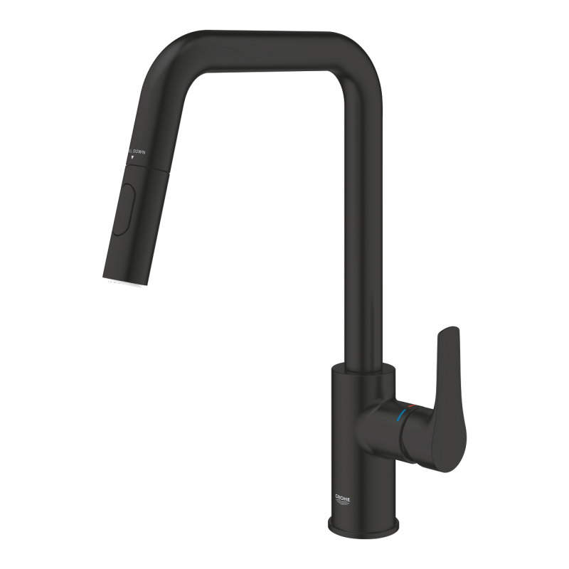 Змішувач одноважільний для мийки Grohe Eurosmar висувний, чорний (306192430) фото 4