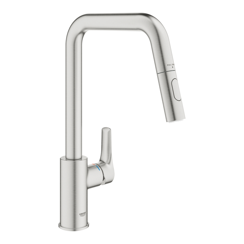 Змішувач одноважільний для мийки Grohe Eurosmar висувний, сталь (30619DC0) фото 1