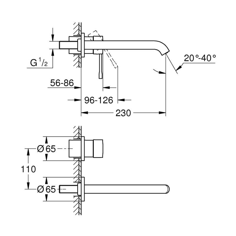 Змішувач для раковини зі стіни Grohe Essence L-Size вилив 230 мм, хром (29193001) фото 3