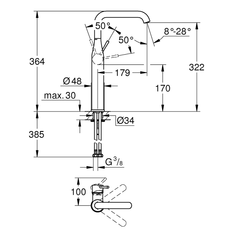 Змішувач для раковини Grohe Essence XL-Size 364 мм, хром (24170001) фото 3