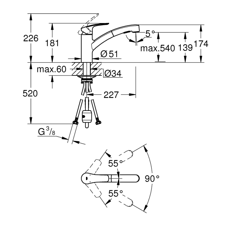 Смеситель однорычажный для мойки Grohe Eurosmar наклонный, черный (303052431) фото 4