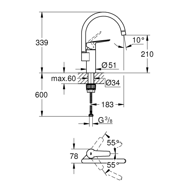 Grohe QuickFix Start Однорычажный смеситель для мойки (304692430) фото 7