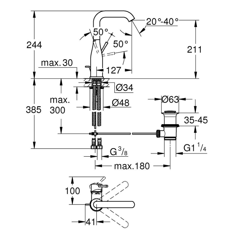 Смеситель однорычажный Grohe Essence для раковины 1/2" L-размера, хром (24174001) фото 3