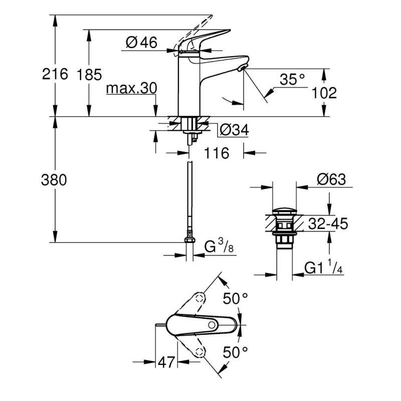 Swift Одноважільний змішувач для раковини 1/2" M-розміру (24327001) фото 4