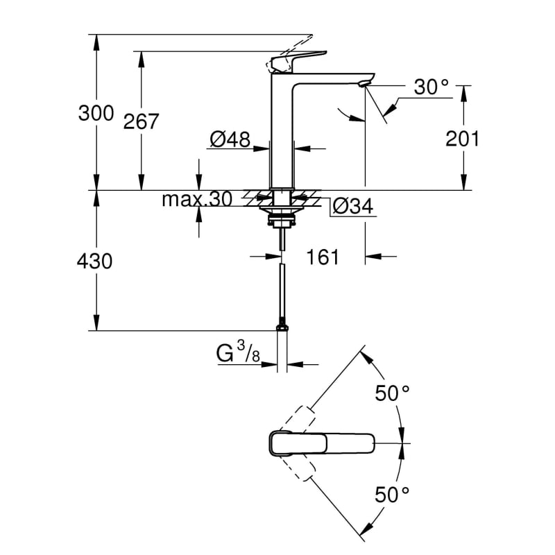 Cмеситель однорычажный для раковины Grohe Cubeo XL-размера, черный (1017292430) фото 4