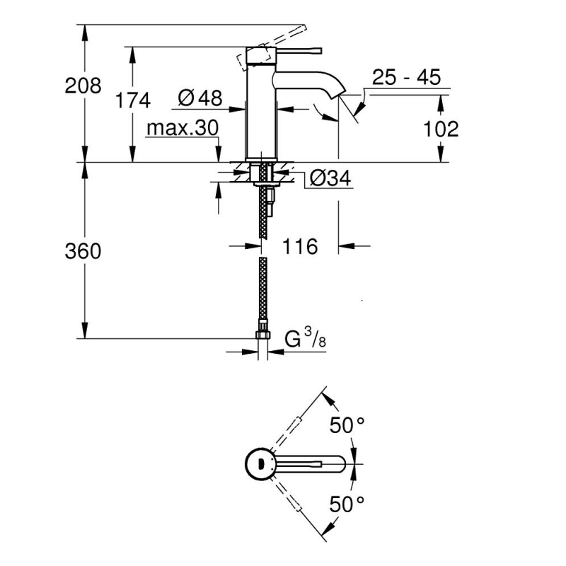 Змішувач одноважільний для раковини Grohe Essence S-Size, хром (24172001) фото 4
