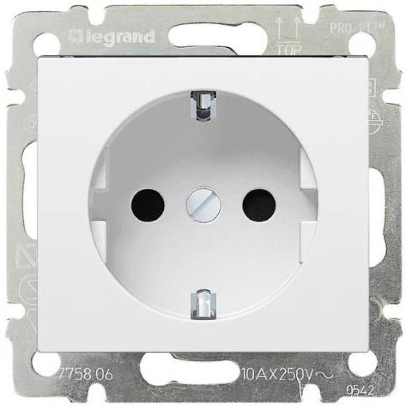 Розетка Schuko з шторками Legrand Valena Classic, 16А, 250V, автоматичні клеми, білий фото 1