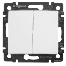 Перемикач 2-х клавішний  Legrand Valena Classic, 10АХ, 250V, автоматичні клеми, білий