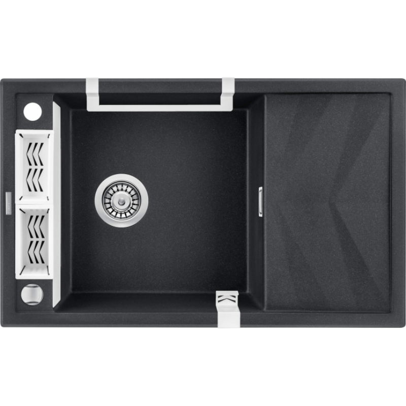 Мойка кухонная Deante Magnetic, гранит, прямоугольник, с крылом, 820х500х219мм, чаша – 1, накладная, металлический графит. фото 5