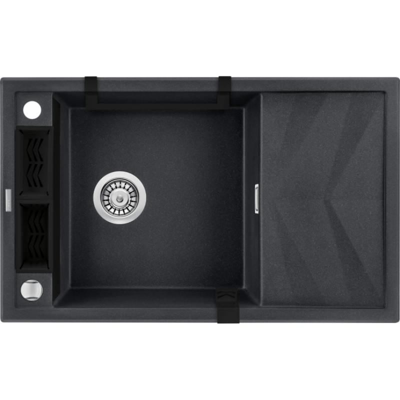 Мойка кухонная Deante Magnetic, гранит, прямоугольник, с крылом, 820х500х219мм, чаша – 1, накладная, металлический графит. фото 4