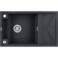 Мойка кухонная Deante Magnetic, гранит, прямоугольник, с крылом, 820х500х219мм, чаша – 1, накладная, металлический графит.
