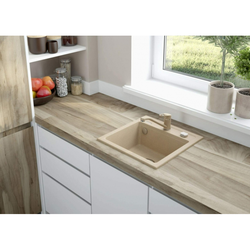 Мойка кухонная Deante Zorba, гранит, квадрат, без крыла, 440х440х184мм, чаша – 1, накладная, песок фото 3