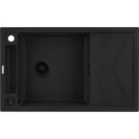 Мийка кухонна Deante Magnetic, граніт, прямокут., з крилом, 820х500х219мм, чаша - 1, накладна, чорний матовий