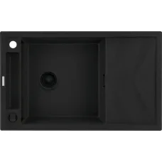 Мийка кухонна Deante Magnetic, граніт, прямокут., з крилом, 820х500х219мм, чаша - 1, накладна, чорний матовий
