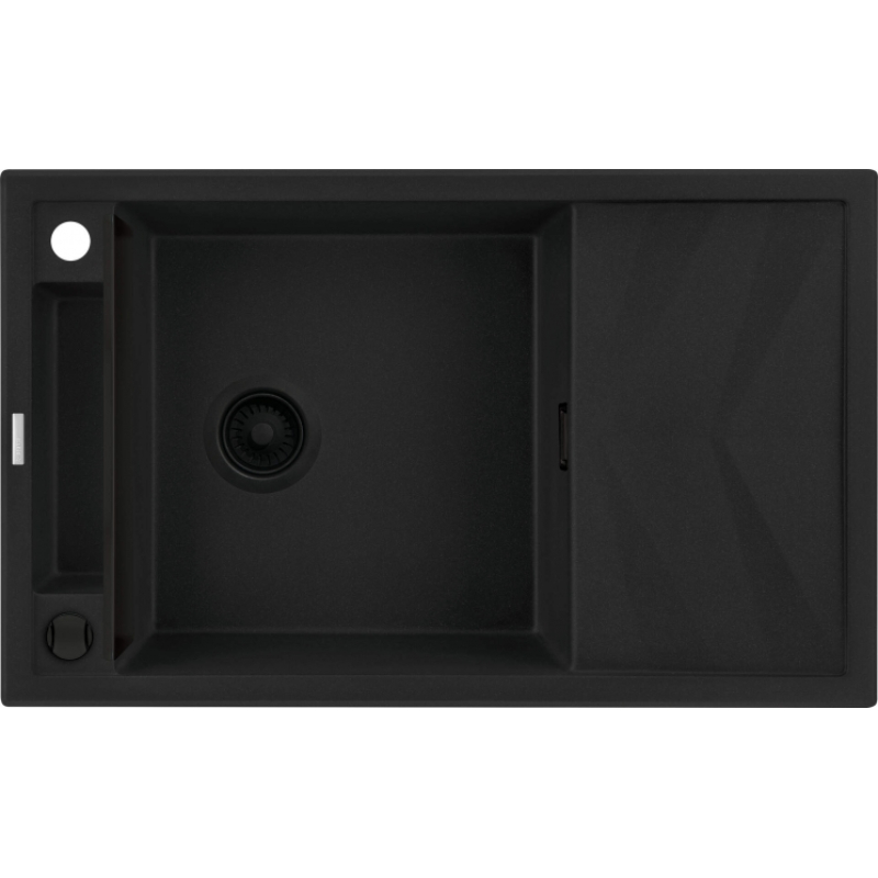Мойка кухонная Deante Magnetic, гранит, прямоугольная, с крылом, 820х500х219мм, чаша - 1, накладная, черный матовый фото 1
