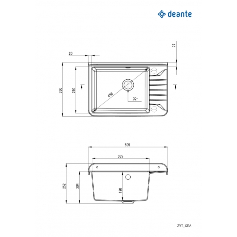 Мойка кухонная Deante Garden, полистирол, прямоугольная, без крыла, 505х350х252мм, чаша - 1, к стене, графит фото 2