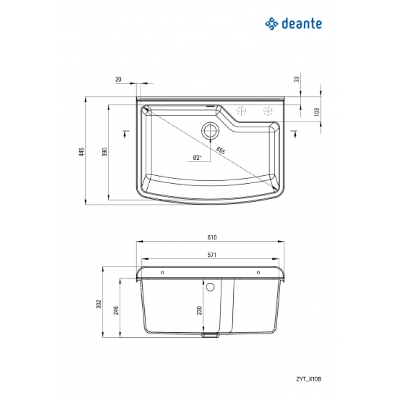 Мойка кухонная Deante Garden, полистирол, прямоугольная, без крыла, 610х445х302мм, чаша - 1, к стене, серый фото 2