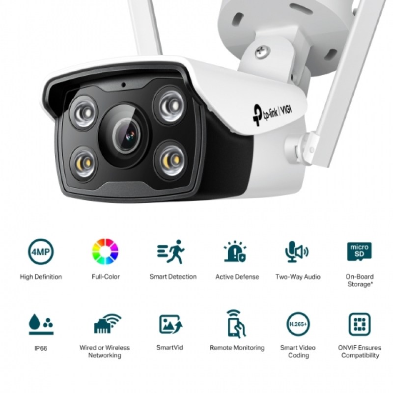 IP-Камера TP-LINK VIGI С340-W-4,PoE, 4Мп, 4 мм, Wi-Fi, H265+, IP66, Bullet, кольорове нічне бачення, зовнішня фото 4