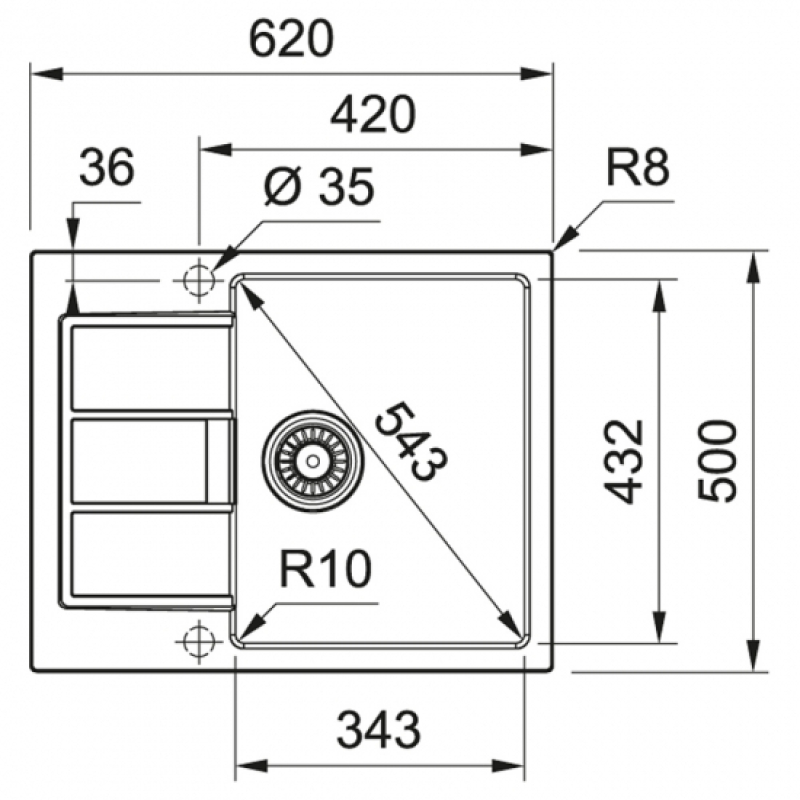 Кухонная мойка Franke Sirius 2.0, тектонайт, прямоугольная, с крылом, 620х500х200, чаша-1, врезная, S2D 611-62, серый фото 2