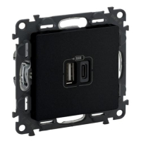 Зарядное устройство с двумя разъемами USB тип А+типС Valena LIFE , 240V, 5V, 3A, матовый черный