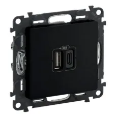 Зарядний пристрій з двома USB-роз'ємами тип А+типС Valena LIFE , 240V, 5V, 3A,  матовий чорний