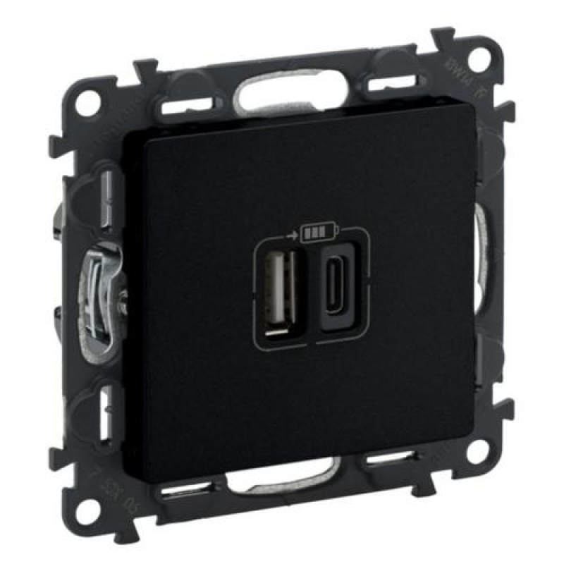 Зарядное устройство с двумя разъемами USB тип А+типС Valena LIFE , 240V, 5V, 3A, матовый черный фото 1