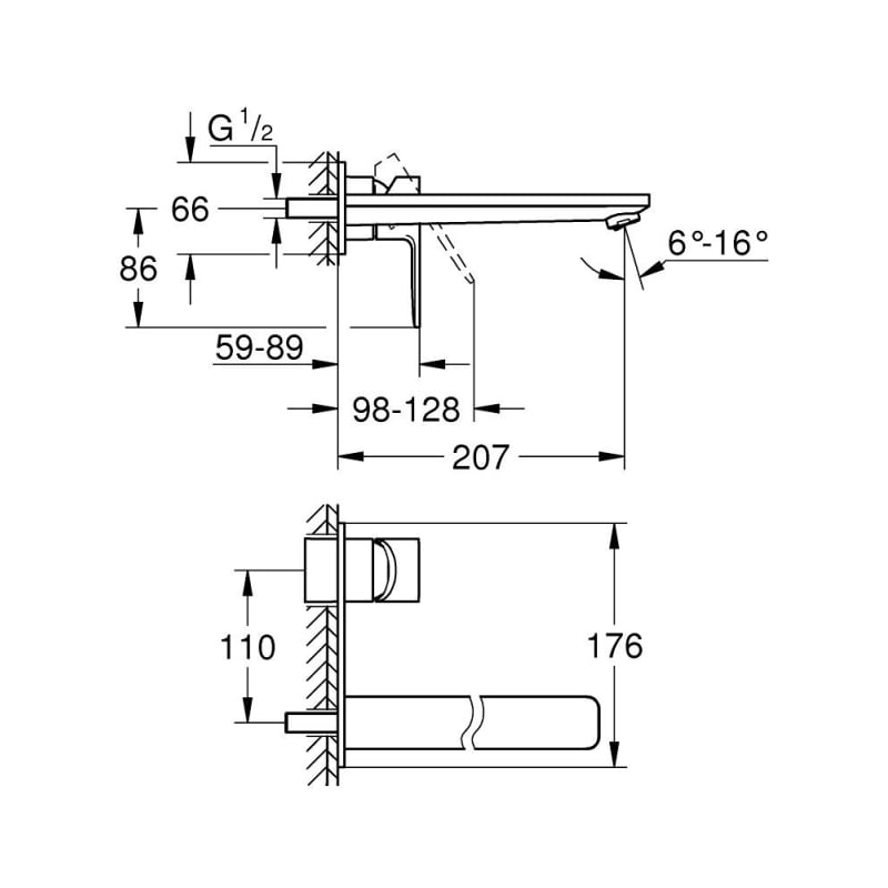 Смеситель для раковины скрытого монтажа со стены Grohe Lineare, L-Size, излив 207 мм, хром (23444001) фото 2