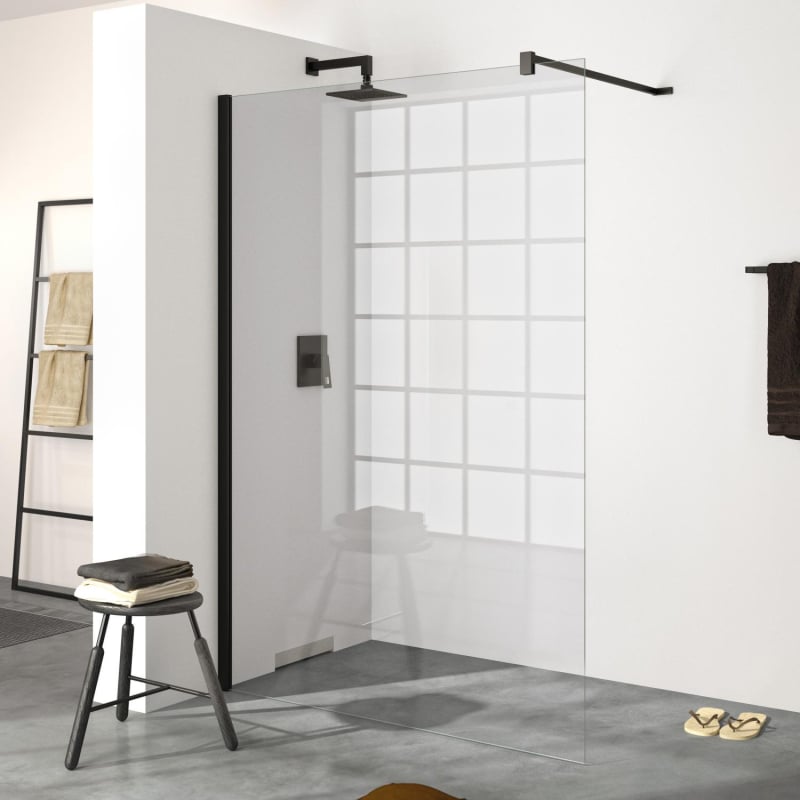 Design pure Душевая перегородка Walk-in, 900*2000 мм, стекло 8 мм прозрачное/Anti-Plaque, Black Edition фото 1