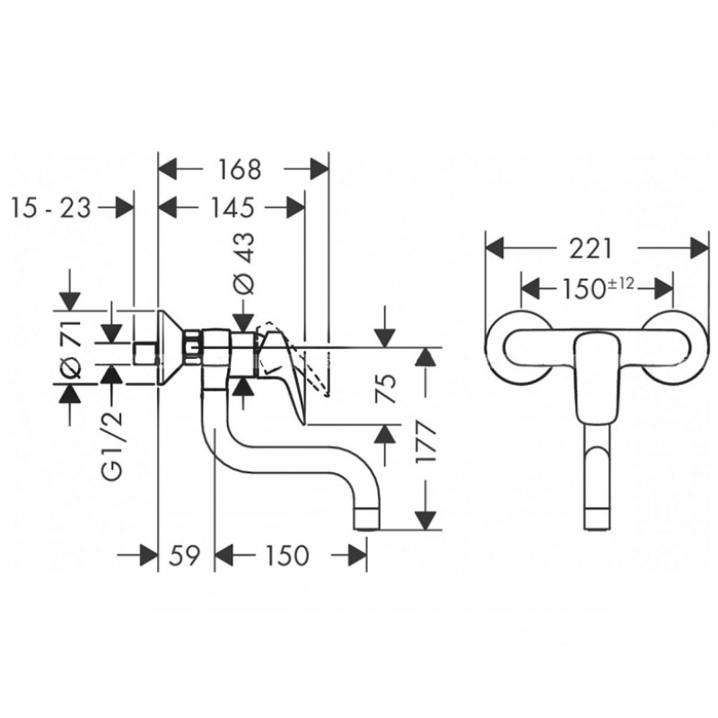 71836000 Logis M31 1jet Смеситель кухонный настенный, хром фото 2
