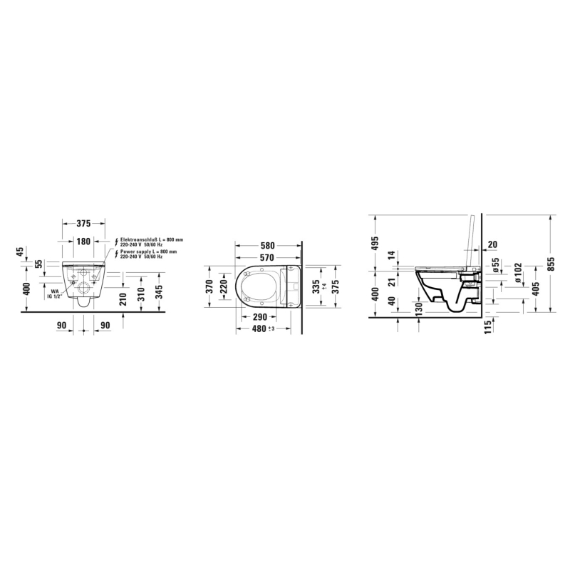 D-Neo Унитаз подвесной Rimless с крышкой SensoWash с фукцией биде, белый фото 6