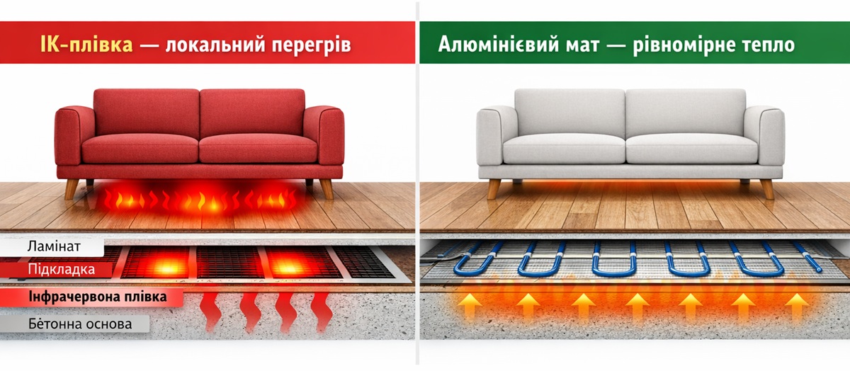 Алюминиевый нагревательный мат против инфракрасной пленки