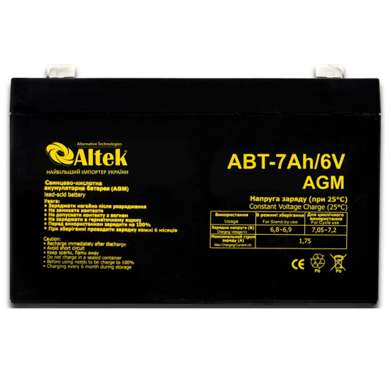 Аккумулятор Altek ABT 7Аh 6V AGM фото 1