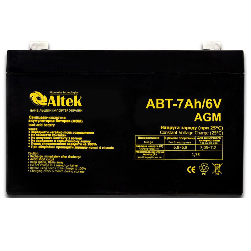 Аккумулятор Altek ABT 7Аh 6V AGM фото 1