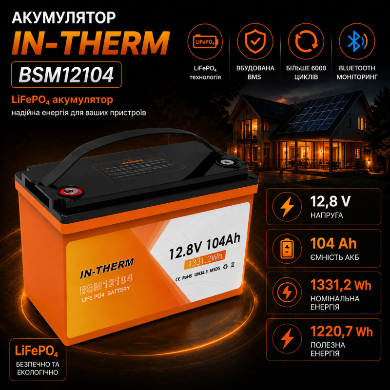Аккумулятор In-therm/Bluesun BSM 12.8 V 104 Ah фото 2