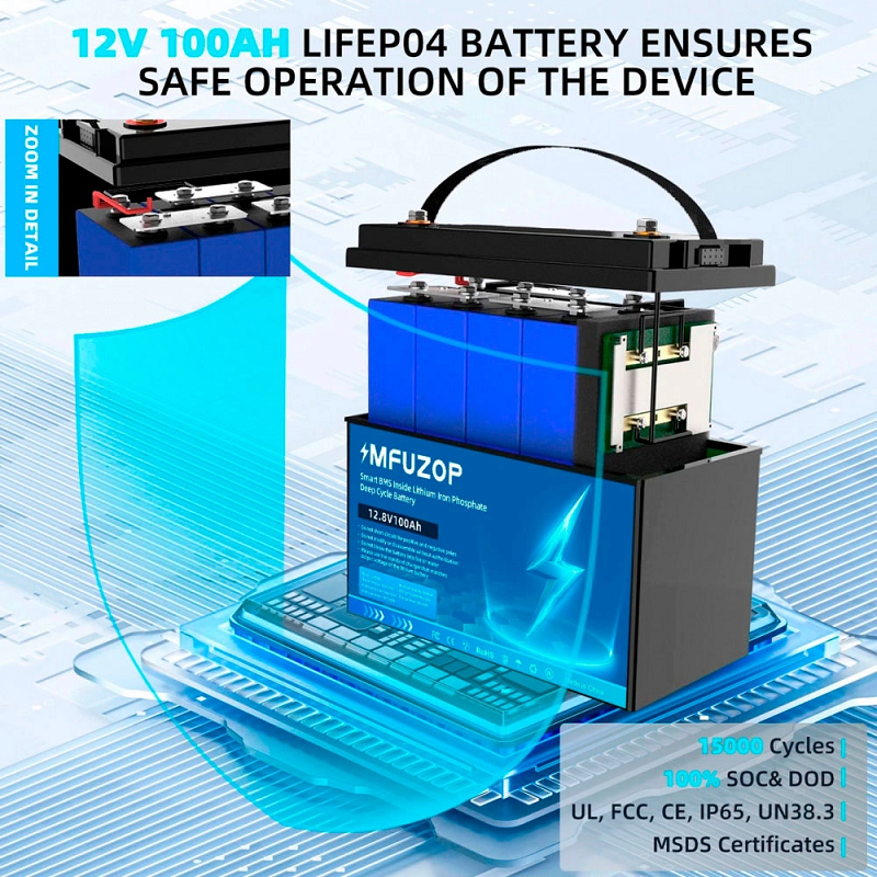 Аккумулятор MFUZOP LiFePO4 12V 100Ah фото 3