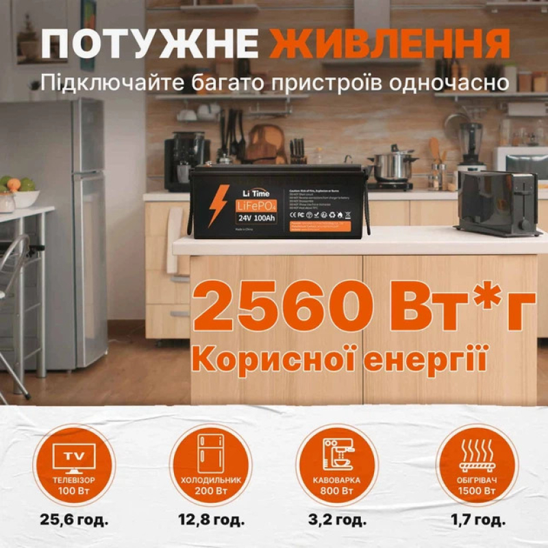Аккумулятор LiTime LiFePO4 24V 100Ah Bluetooth фото 5