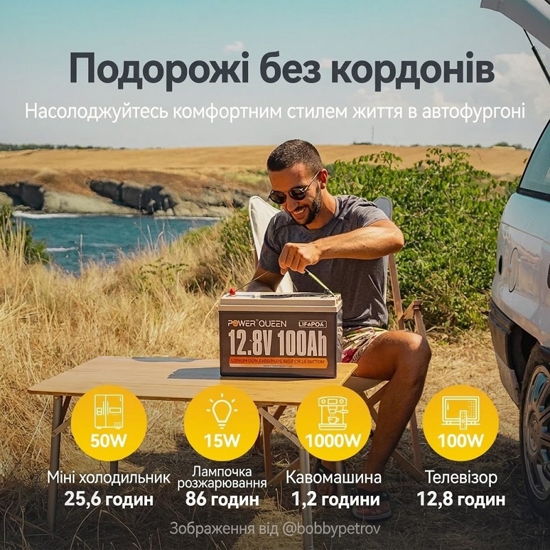 Аккумулятор Power Queen LiFePO4 12V 100Ah H190 Bluetooth фото 5