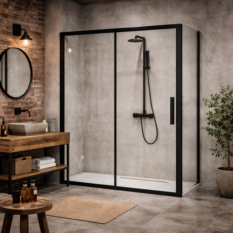 Душевые двери Ravak X-Point Slim XPSDP2-100 черные Transparent 100 см фото 1