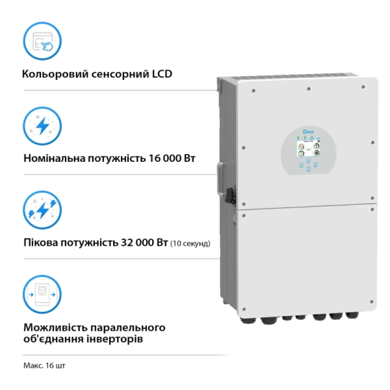 Гибридный инвертор Deye SUN-16K-SG01LP1-EU фото 3