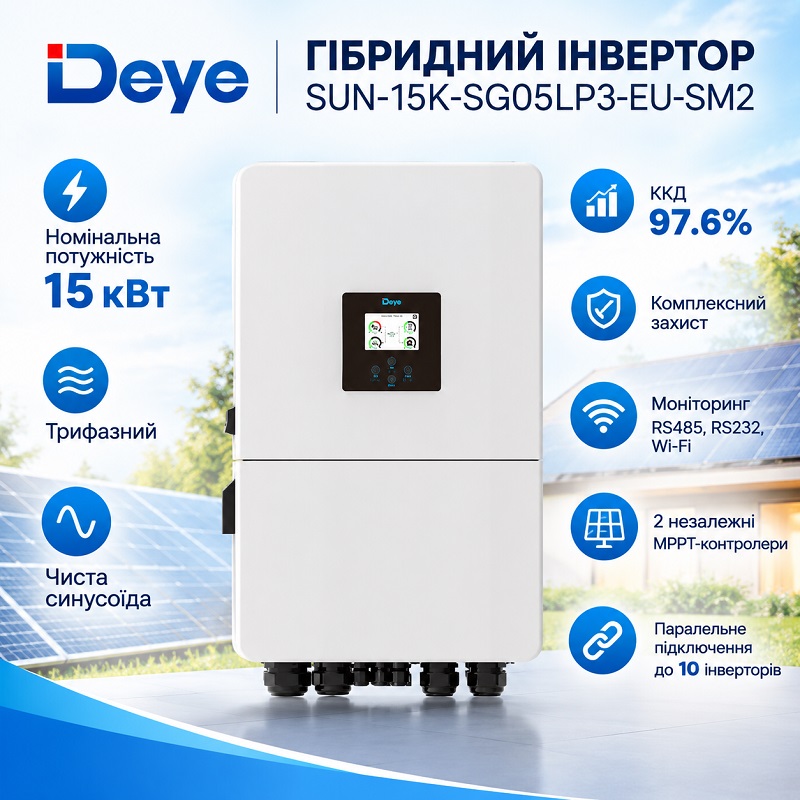 Гібридний інвертор Deye SUN-15K-SG05LP3-EU-SM2 фото 2