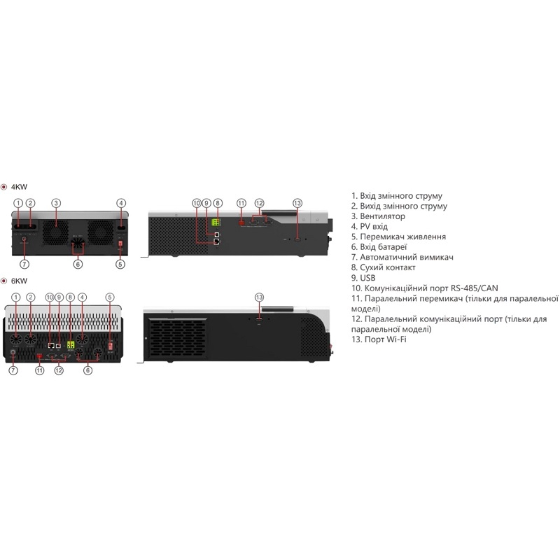 Гібридний інвертор Must PV19-6048 48В PV450V Wi-Fi 6 кВт фото 4