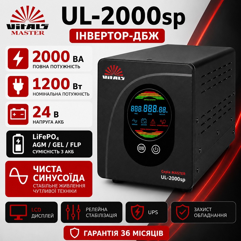 Инвертор (ИБП) Vitals Master UL-2000sp, 1200 Вт/2000 ВА фото 2