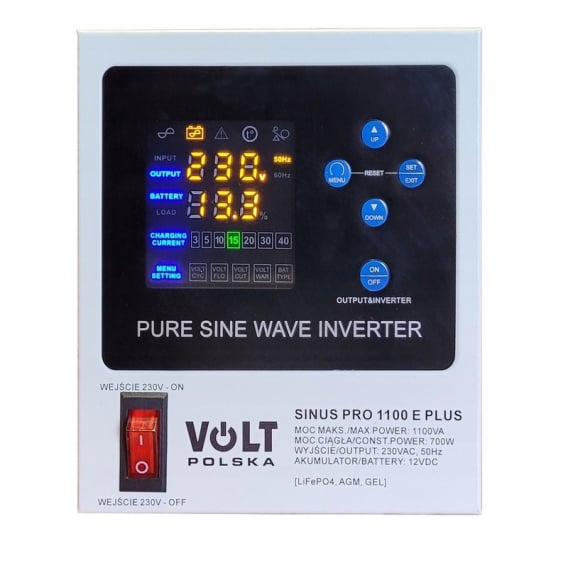 Інвертор Volt Polska Sinus PRO 1100 E PLUS 12/230V (700/1100W) фото 1