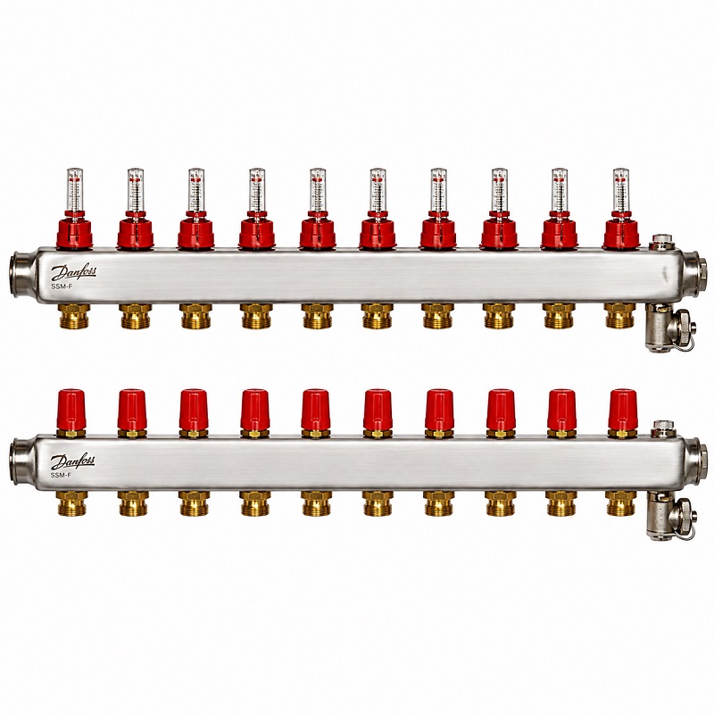 Коллектор Danfoss SSM-F на 10 контуров с ротаметрами фото 1