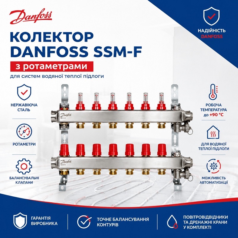 Коллектор Danfoss SSM-F на 5 контуров с ротаметрами фото 2