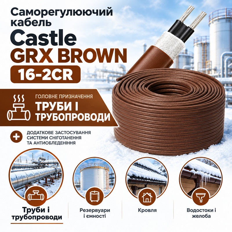 Саморегулирующийся кабель Castle GRX 16-2CR BROWN - 5 м фото 3